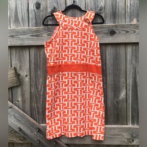 Tracy Negoshian Orange and White Geometric Dress
